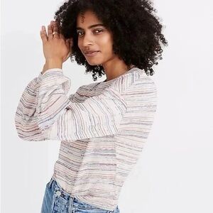 Madewell White Cropped Colorful Striped Top With Bell Sleeeves